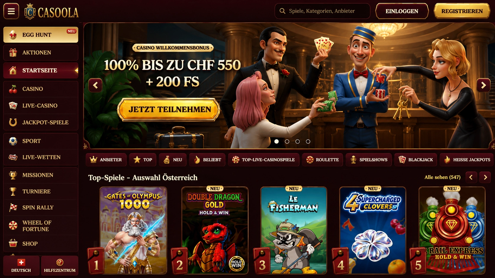 Casoola – Online Casino Ausland seriös mit über 9000 Spielen für Schweizer